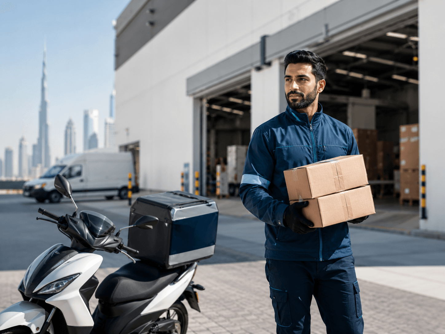 Delivery rider making a drop-off in the UAE